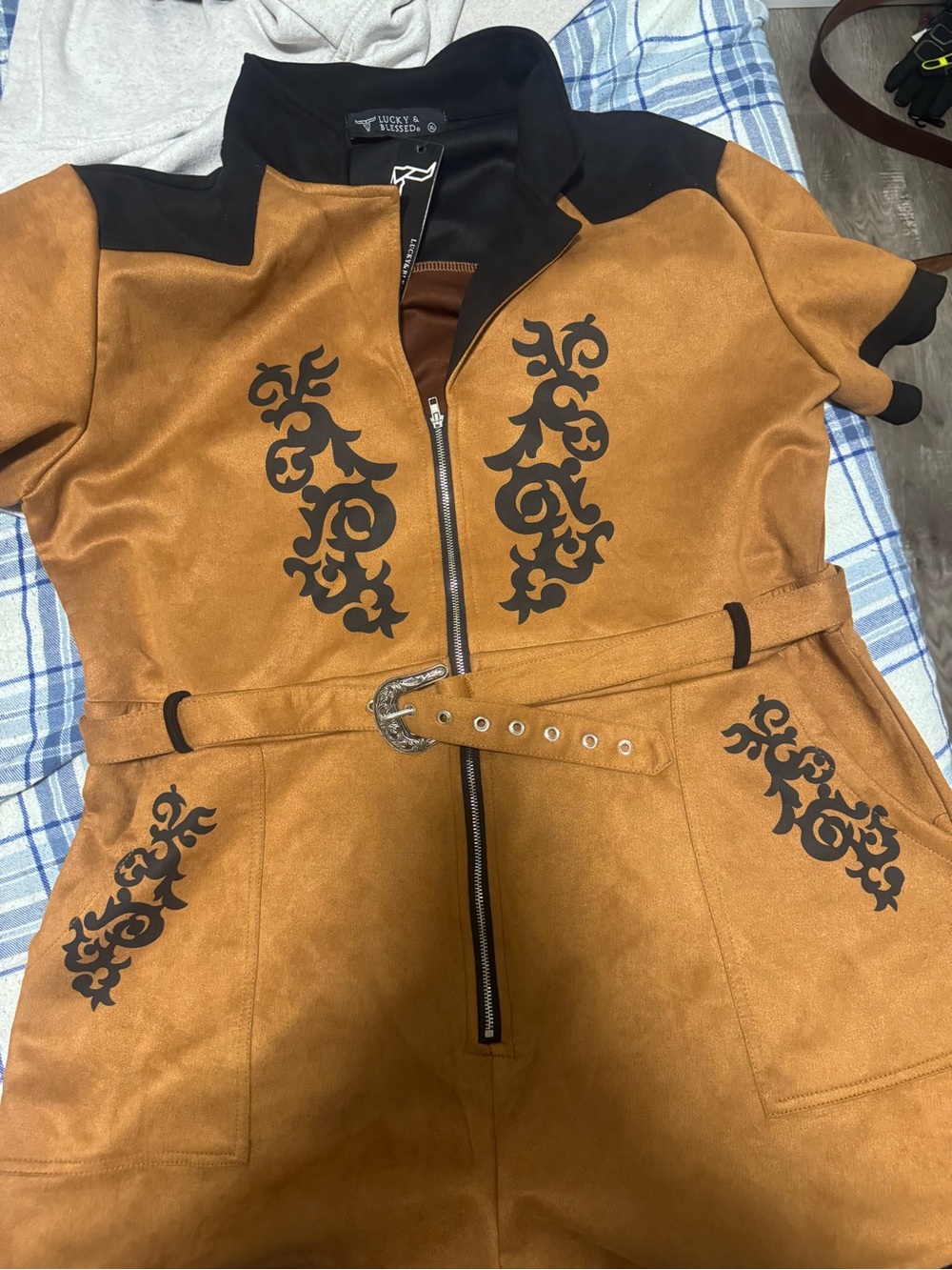 Wendy & Jesse Tan Faux-Suede Belted Trench Coat with Black Trim